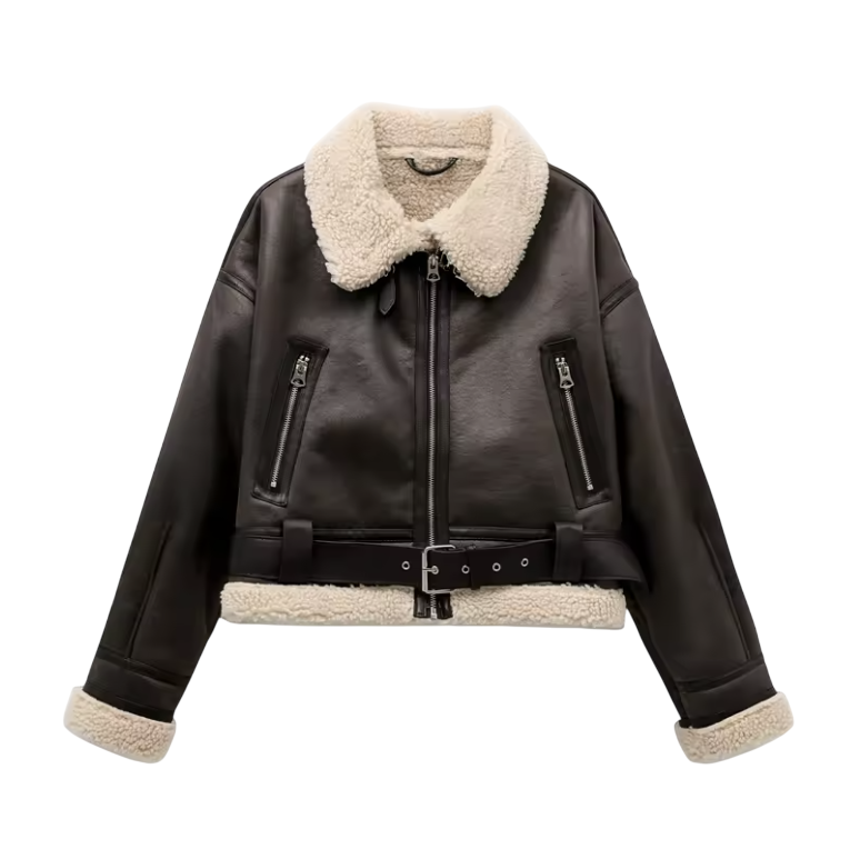 Women's Faux Shearling Jacket - Thick Warm Vintage Coat