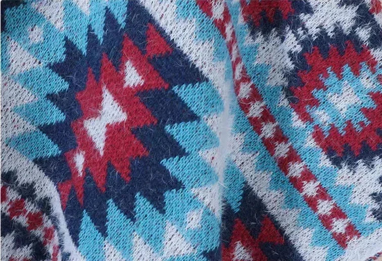 Bohemian Ethnic Poncho Cape - Knitted Shawl