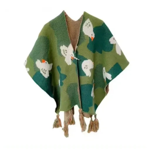 Bohemian Ethnic Poncho Cape - Knitted Shawl