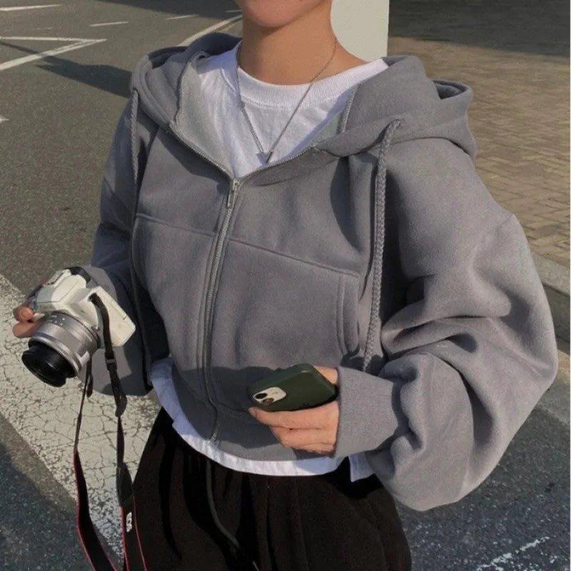 Fleece-Lined Cropped Zip Hoodie