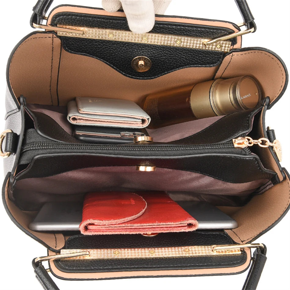 3-Layer Leather Crossbody Tote