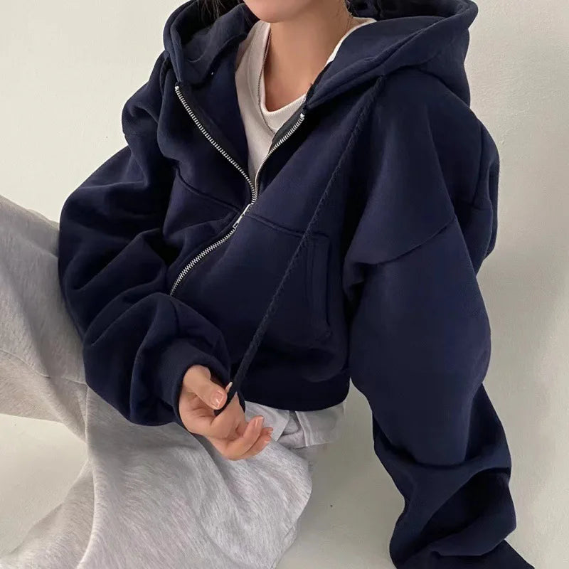 Fleece-Lined Cropped Zip Hoodie