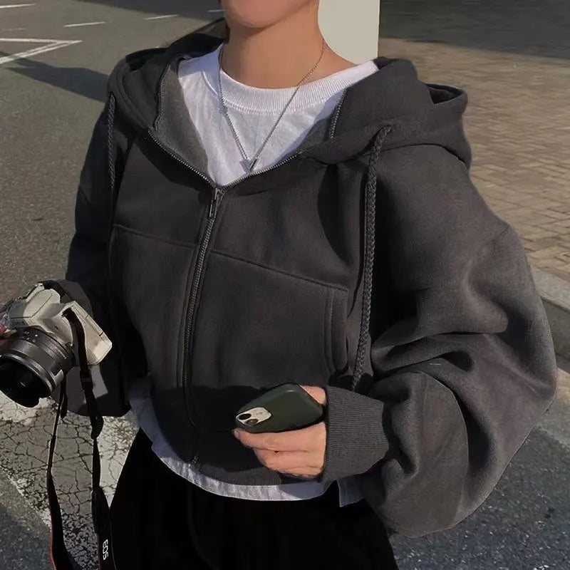 Fleece-Lined Cropped Zip Hoodie