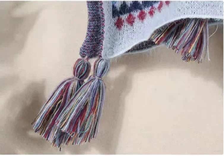 Bohemian Ethnic Poncho Cape - Knitted Shawl