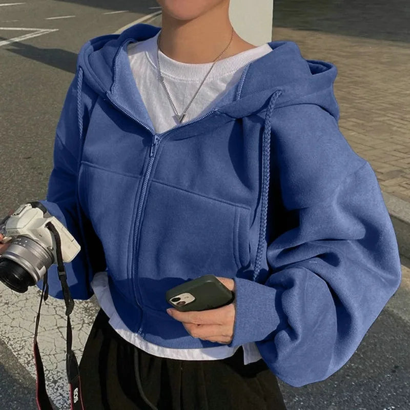 Fleece-Lined Cropped Zip Hoodie